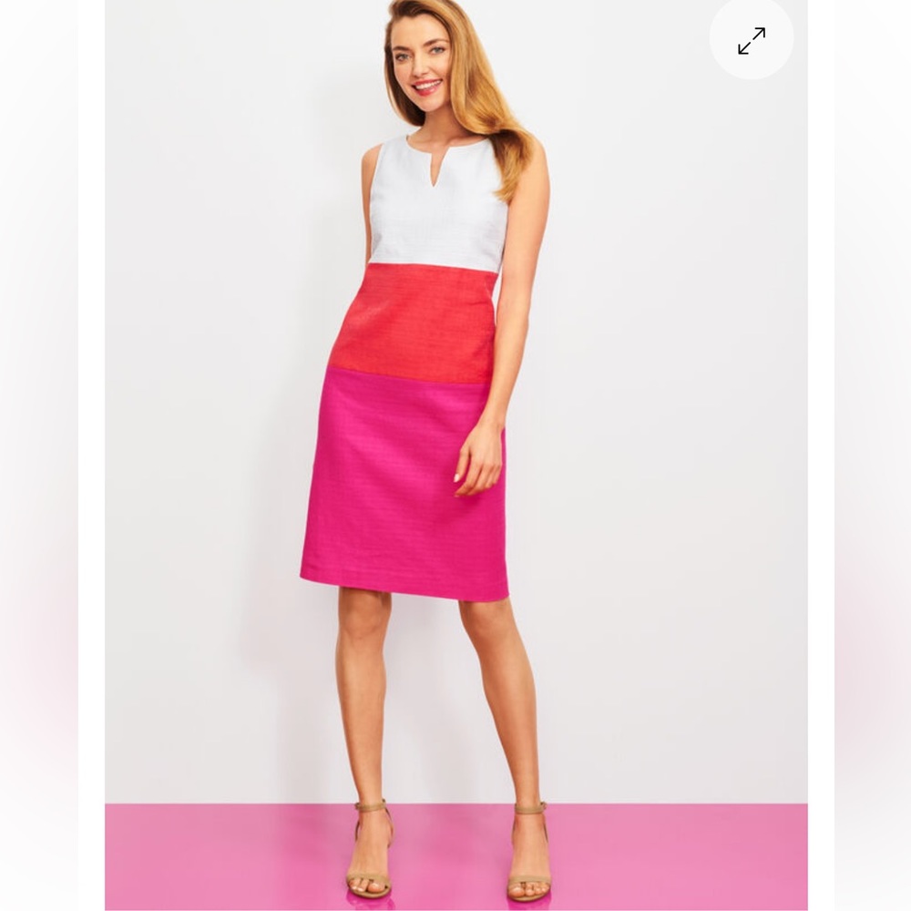 Talbots Size 4 Colorblock White Orange Pink Sleeveless Sheath Dress Women